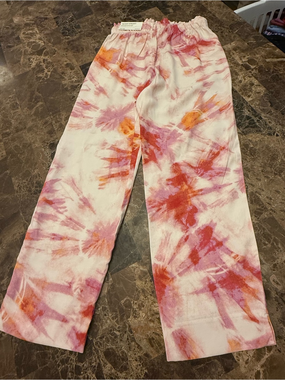 Ann Taylor White Tie-Dye Joggers with Pink, Red & Orange Accents - Picture 8 of 16